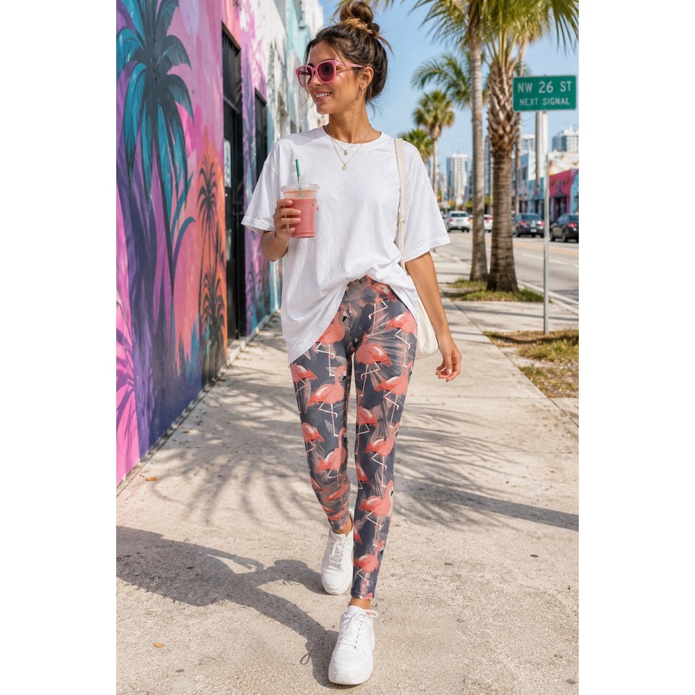 BlackMilk Flamingo Leggings Womens XS Blue Pink Tropical Animal Print Athleisure